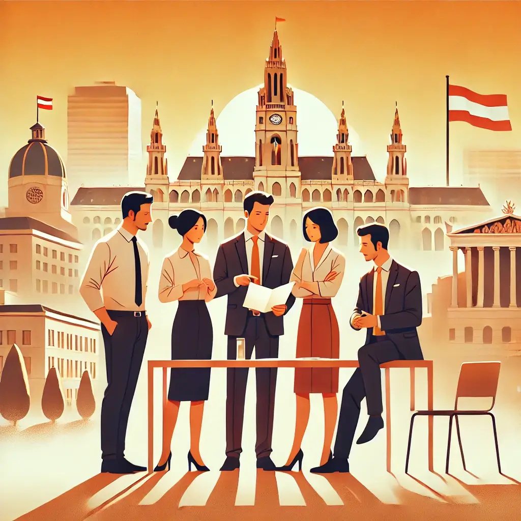 海马社专业团队在维也纳市政厅前讨论业务